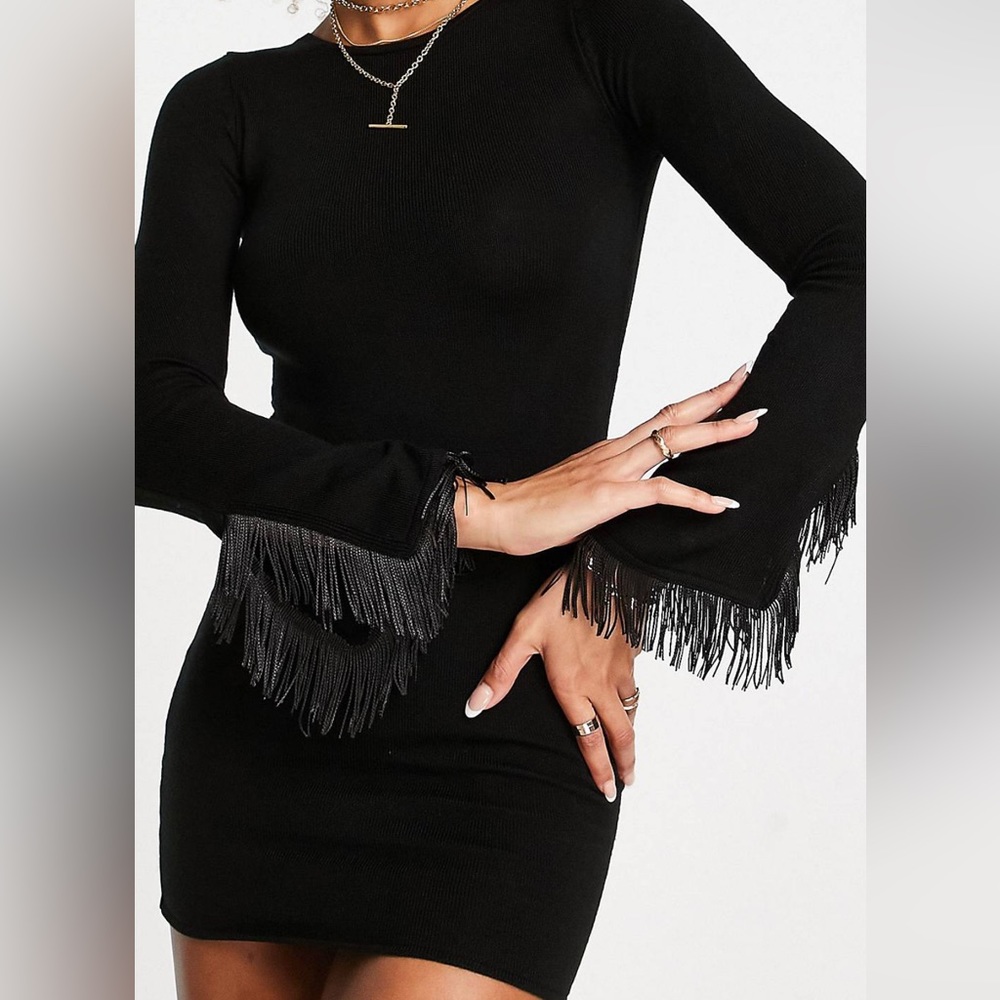 Asos long sleeve fringe mini dress